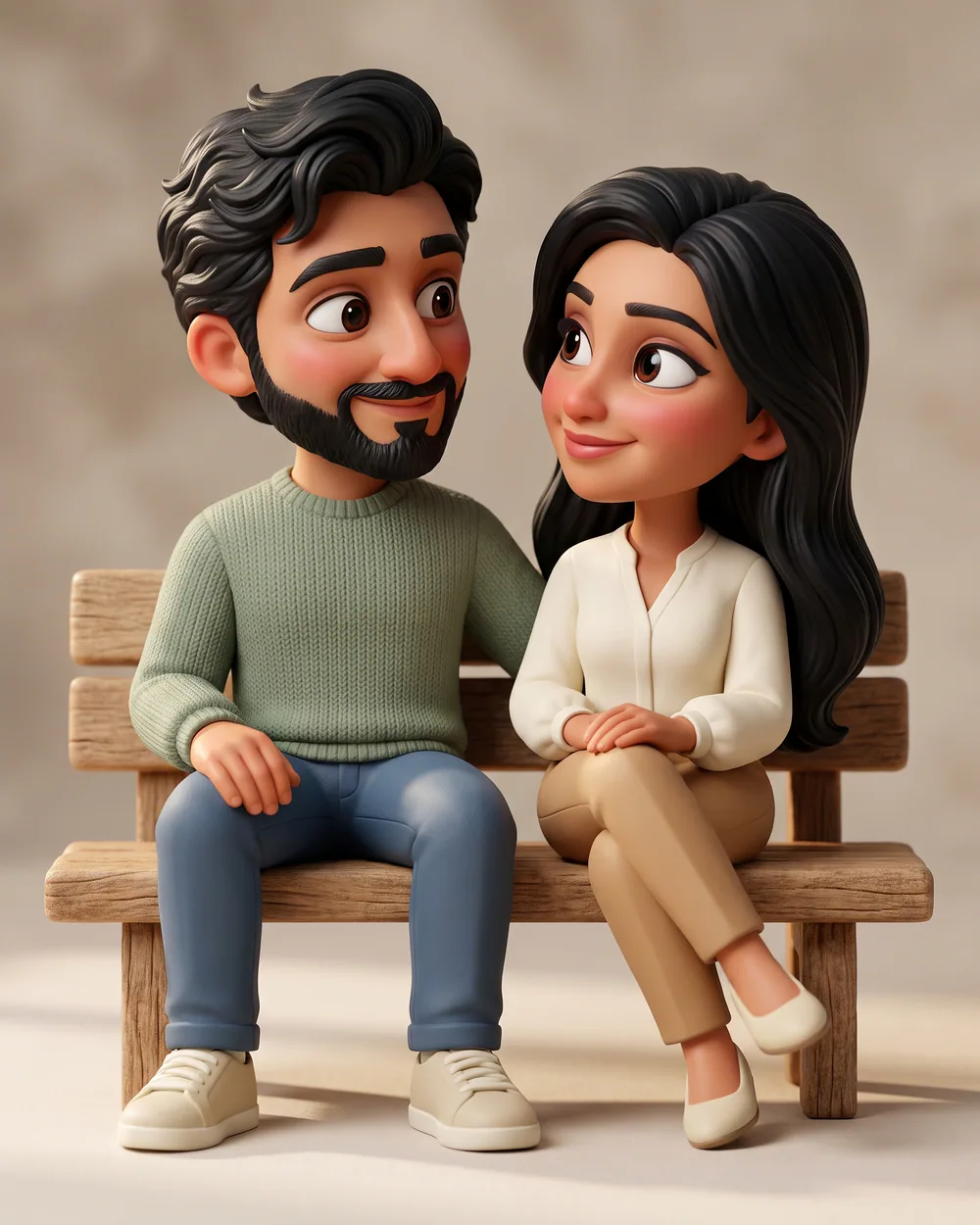 Personalised collection with an expressive seated couple figurine — AI concept render